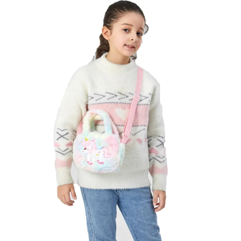 Bolsa de pelúcia infantil super fofa - unicórnio