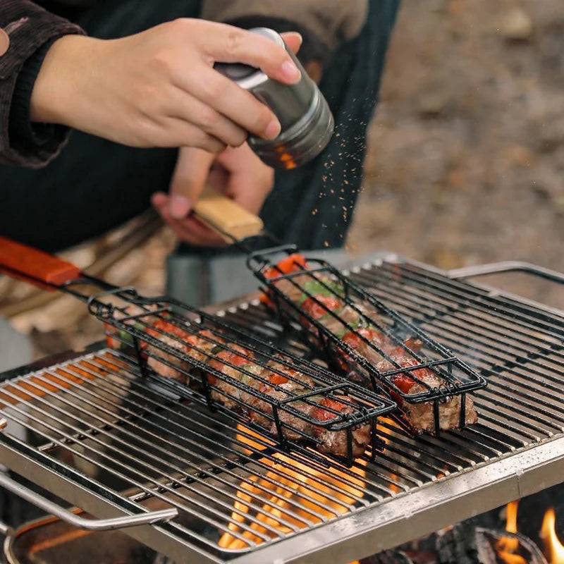 Grelha para churrasco fechada estilo gaiola - carnes e vegetais