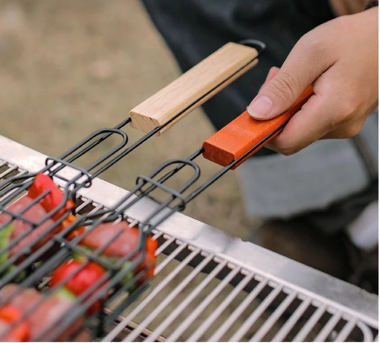 Grelha para churrasco fechada estilo gaiola - carnes e vegetais