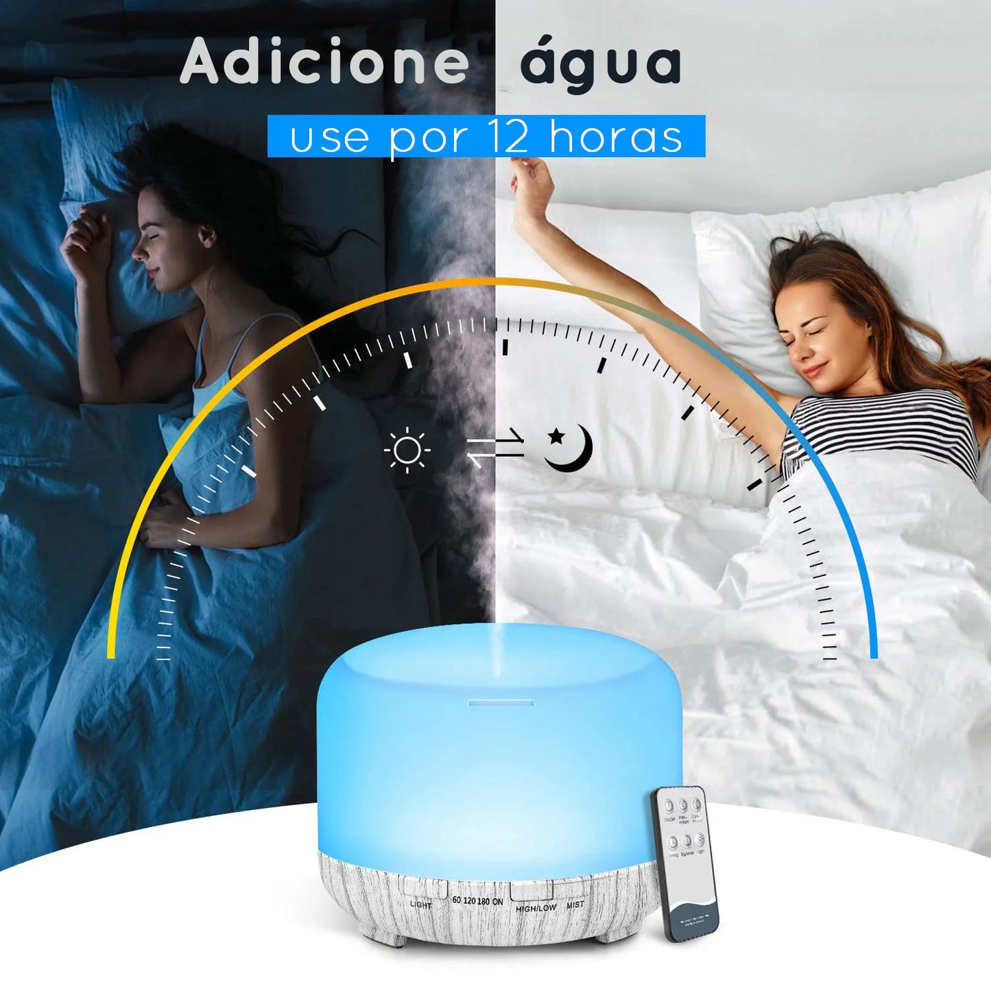 Umidificador, difusor de aromas, luz noturna - 3 em 1