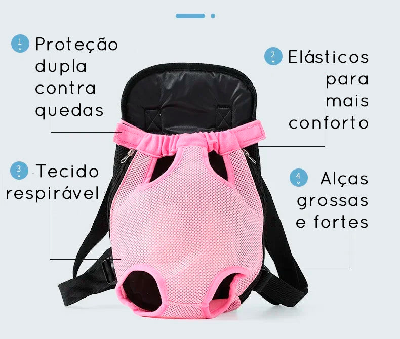 Mochila frontal para transportar pet grudadinho ao corpo