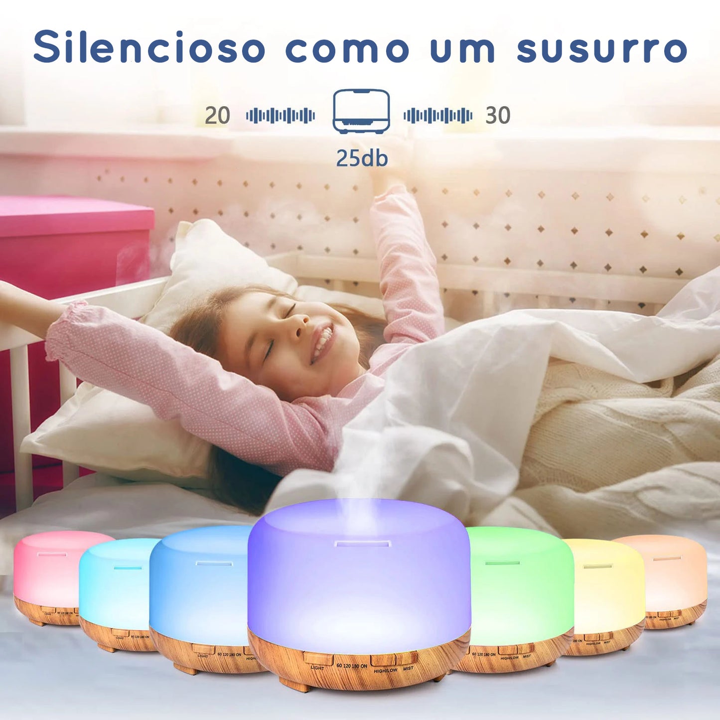 Umidificador, difusor de aromas, luz noturna - 3 em 1