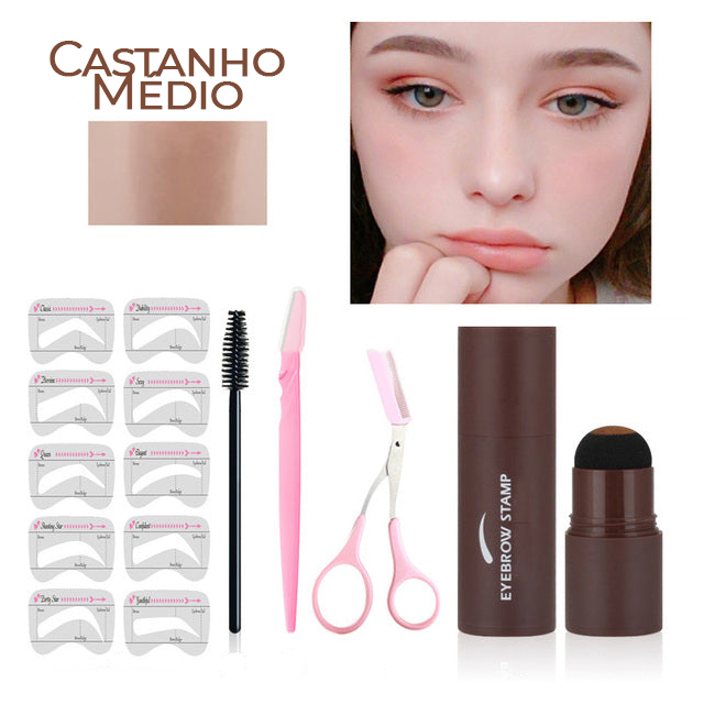 Kit carimbo para sobrancelha fácil e prático, Eyebrow Stamp & Powder