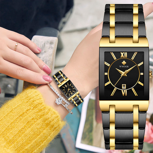 Relógio de pulso feminino estilo Montre Femme - inoxidável, à prova da'água